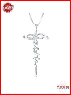 Faith Cross Pendant Necklace 925 Sterling Silver Lab Grown Diamond Infinity